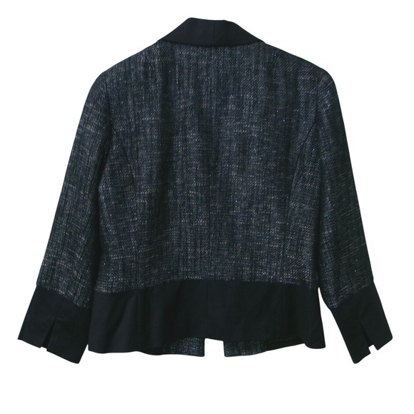 Adrianna Papell Womens Navy Blue Metallic Tweed Shawl Collar Open Front Blazer 8 - Picture 3 of 3